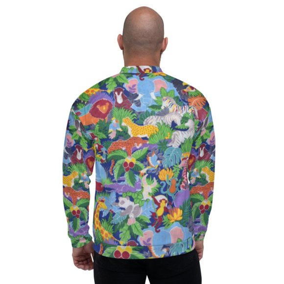Animated Jungle Animals Pattern Safari Unisex Bomber Jackets. - Picture 4 of 6